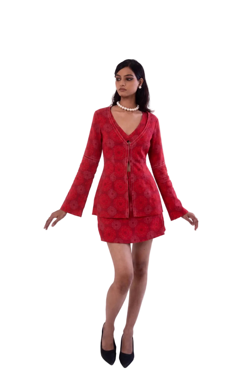 Printed Linen V-neck Jacket