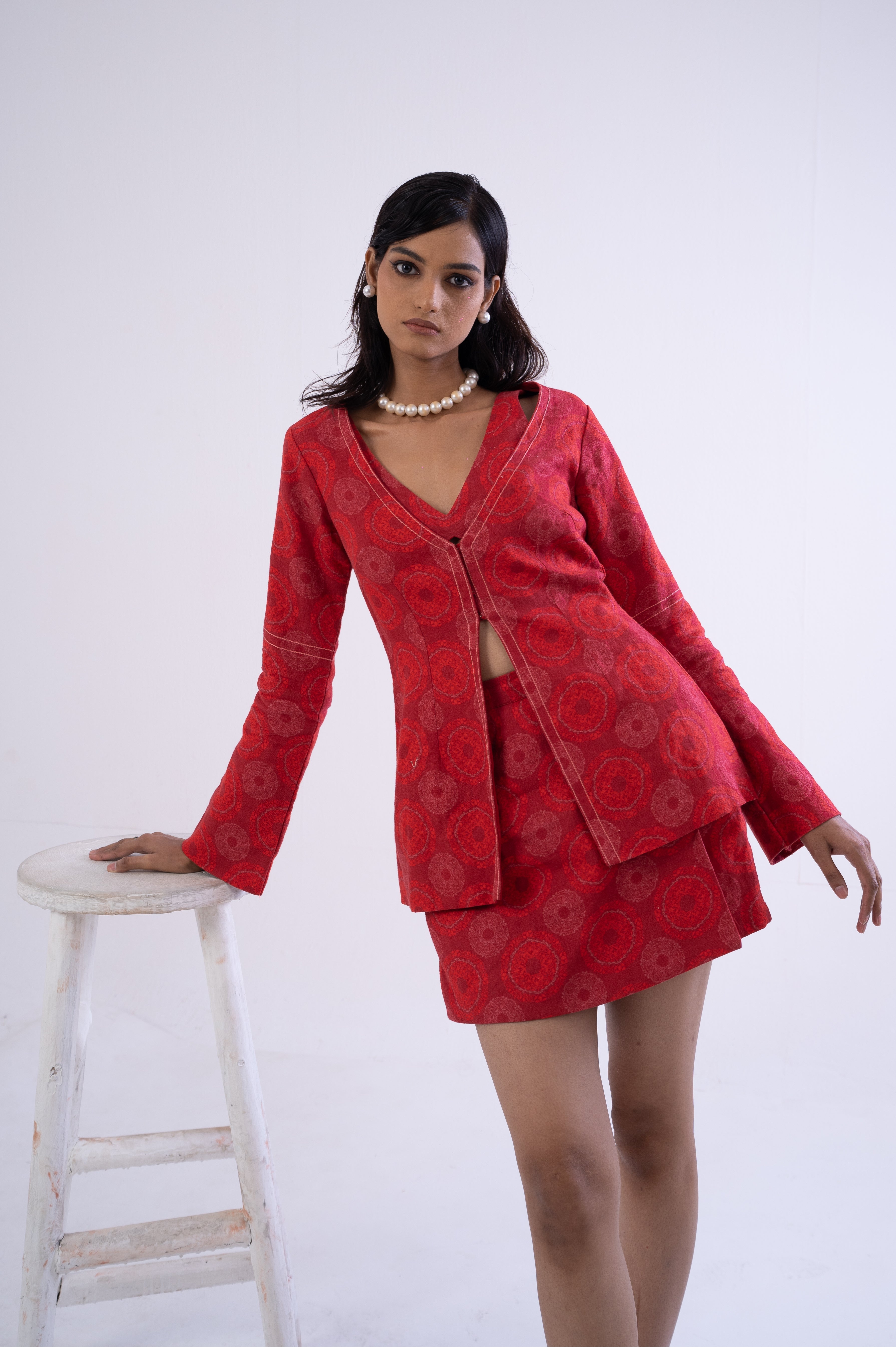 Printed Linen V-neck Jacket