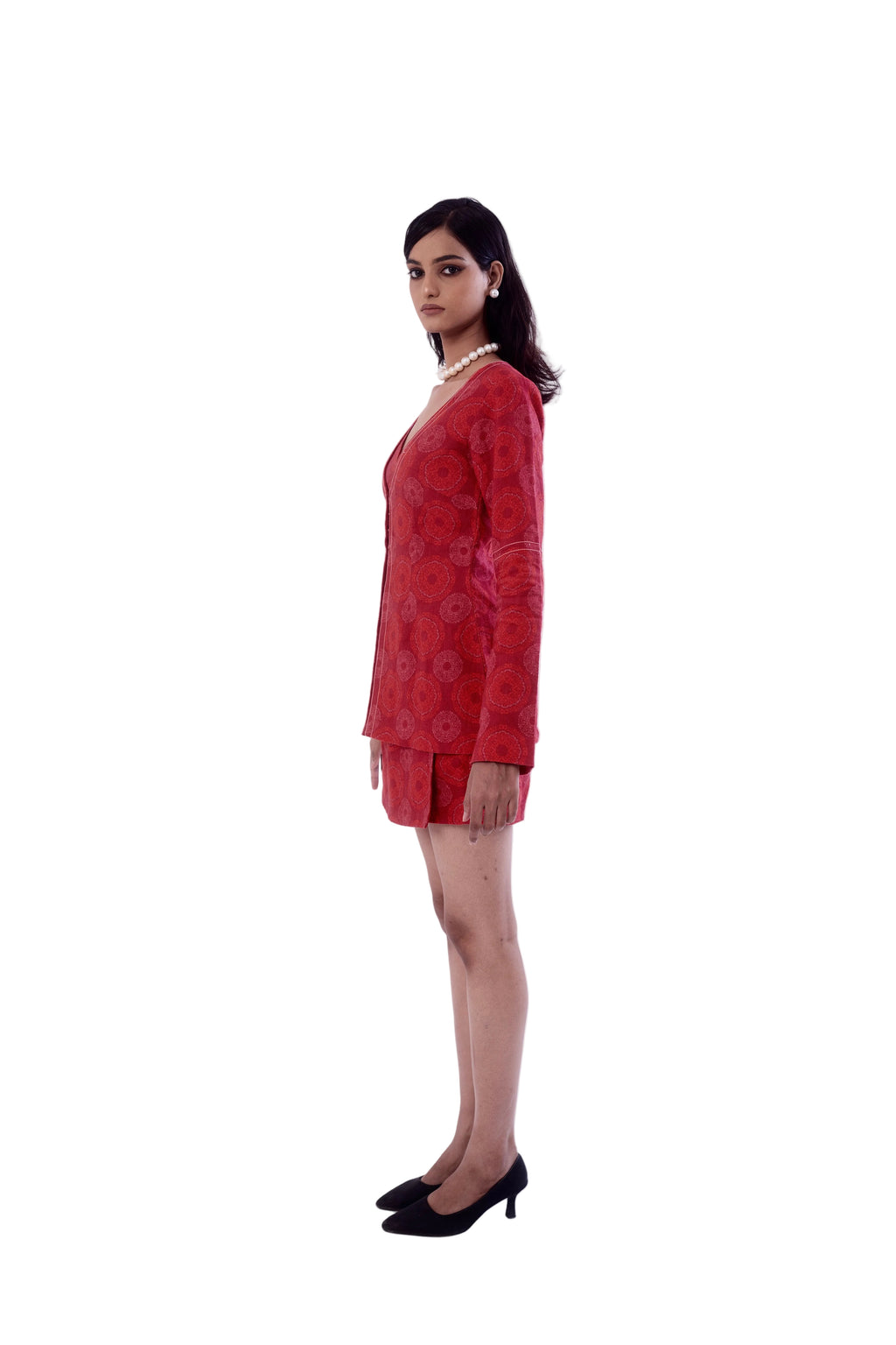 Printed Linen V-neck Jacket