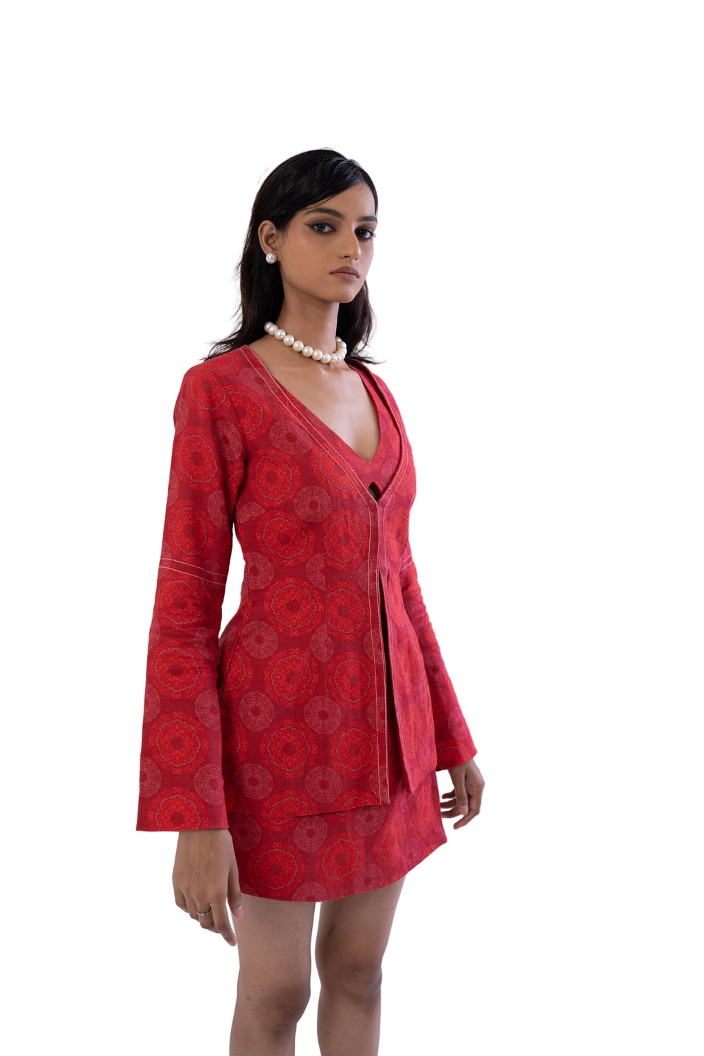 Printed Linen V-neck Jacket