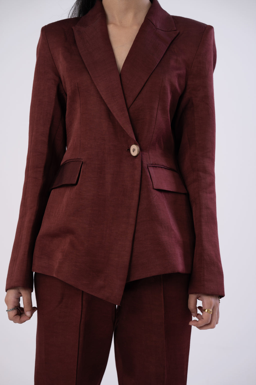 Asymmetric Mahogany Pantsuit