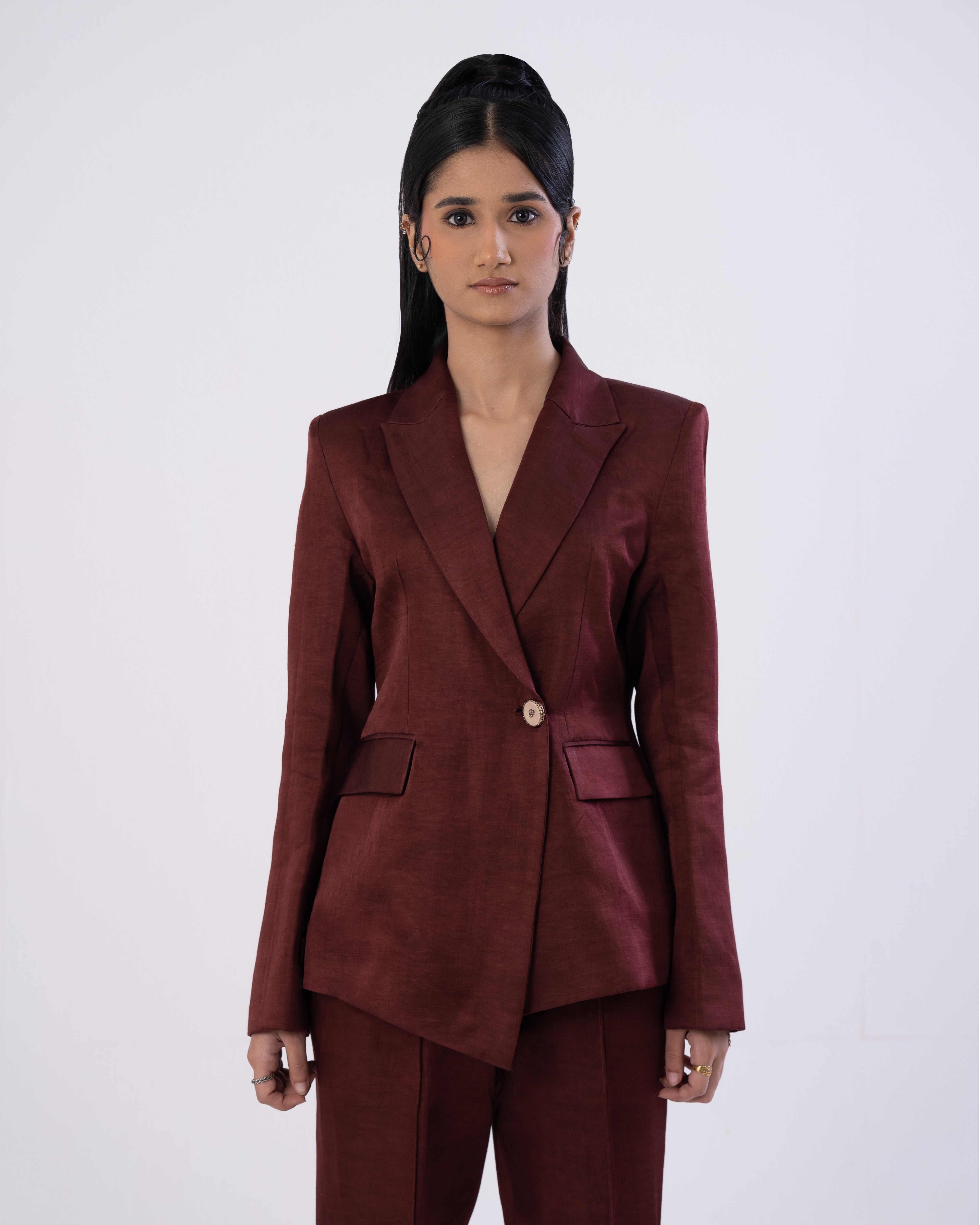 Asymmetric Mahogany Blazer