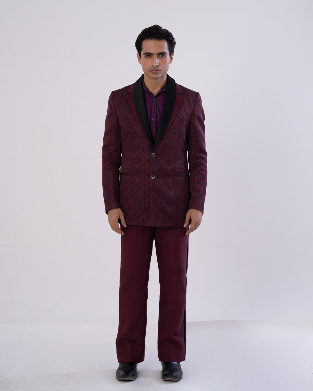 Wine Side-Stripe Tailored Pants