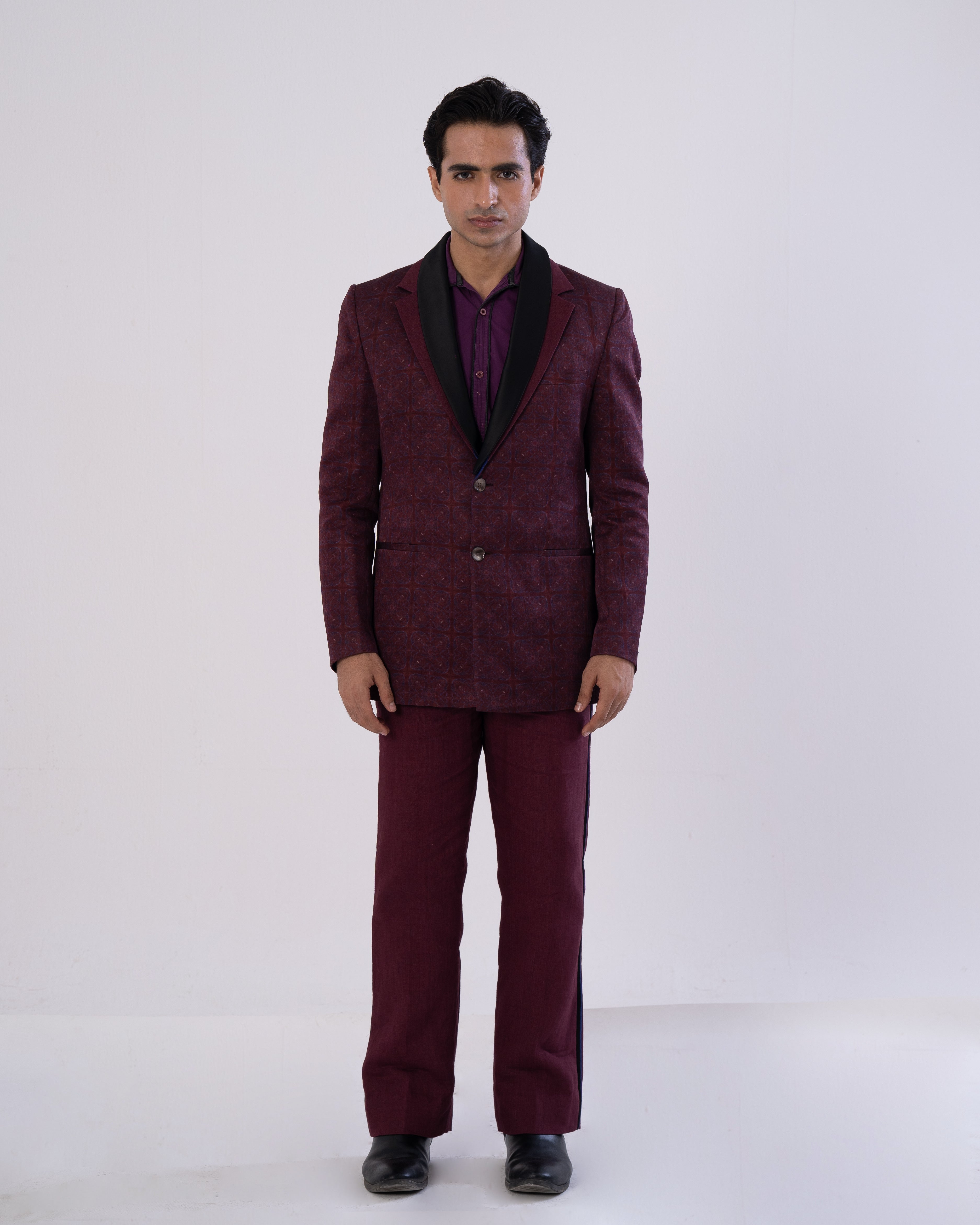 Wine Side-Stripe Tailored Pants