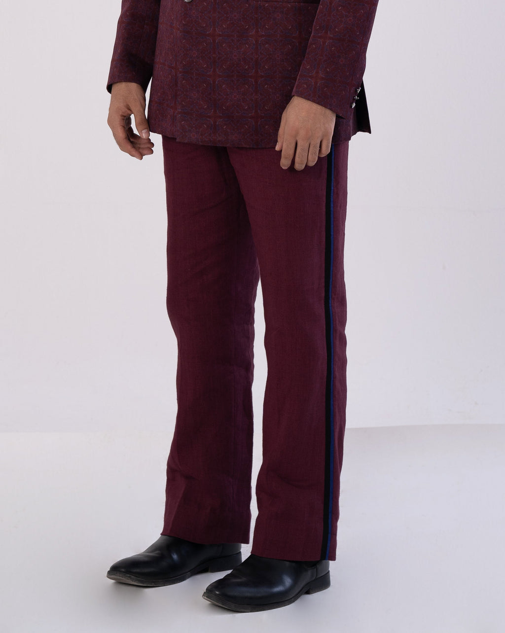 Wine Side-Stripe Tailored Pants
