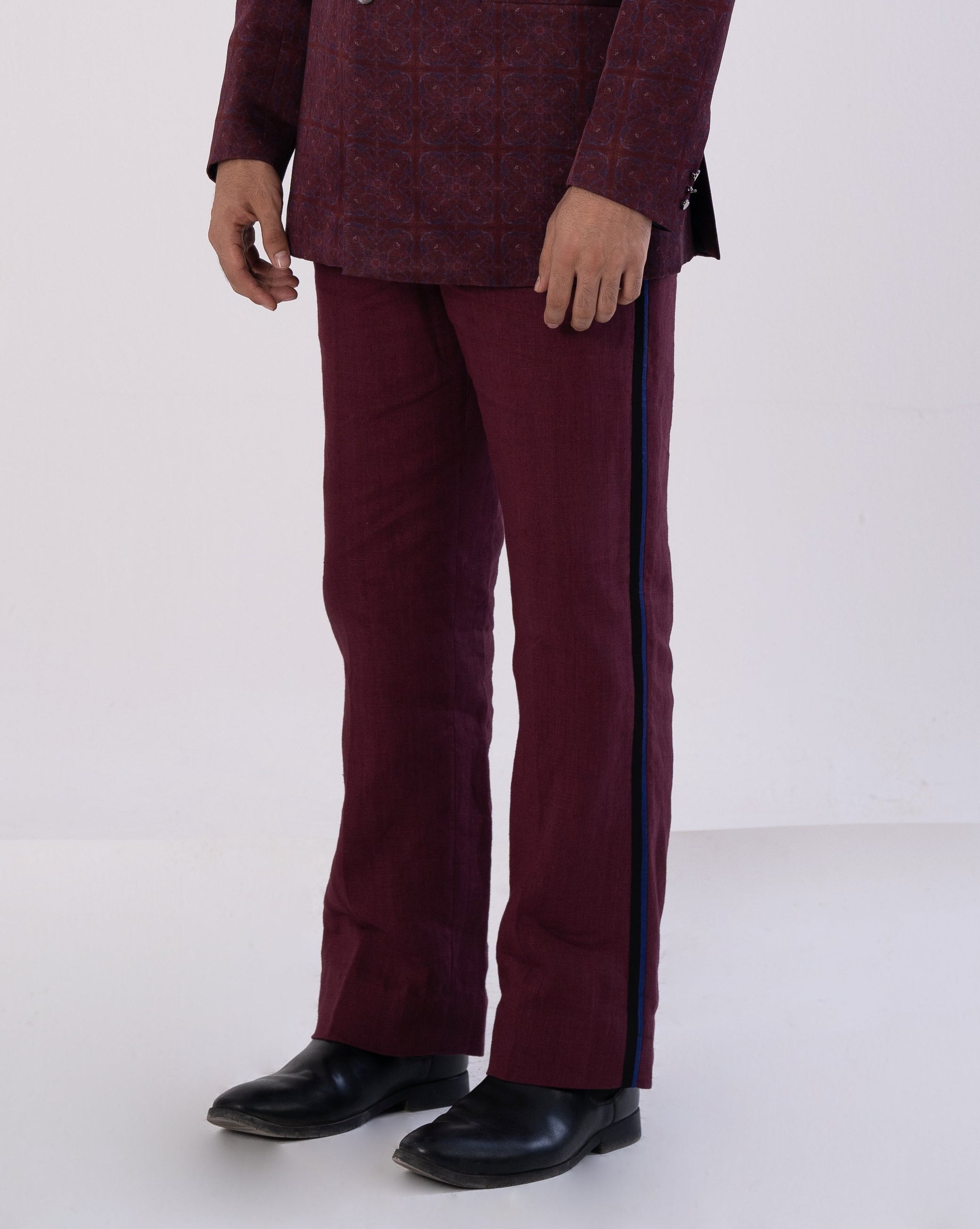 Wine Side-Stripe Tailored Pants