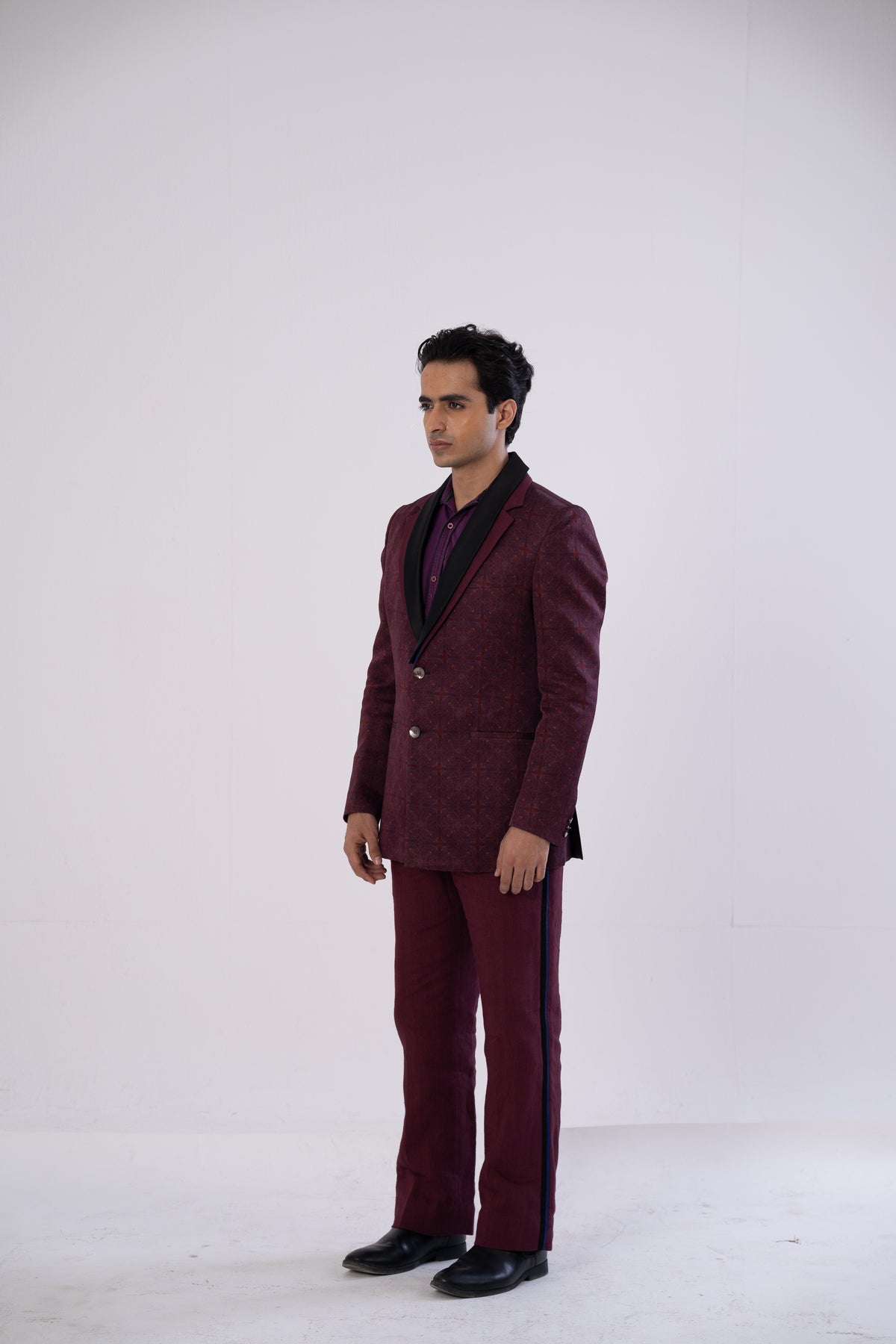 Wine Side-Stripe Tailored Pants