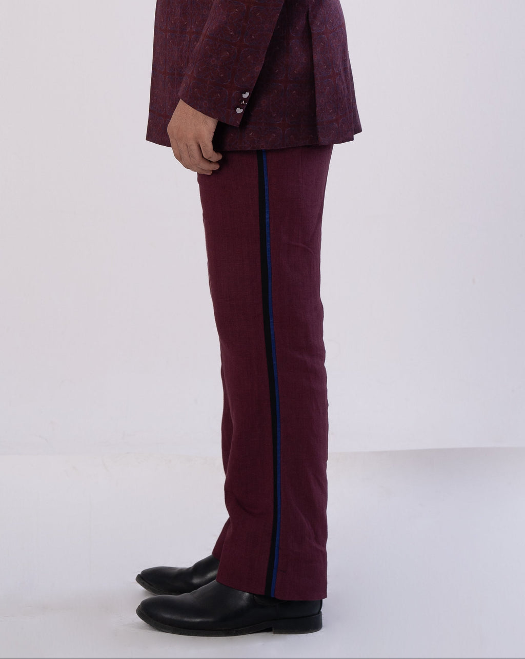 Wine Side-Stripe Tailored Pants