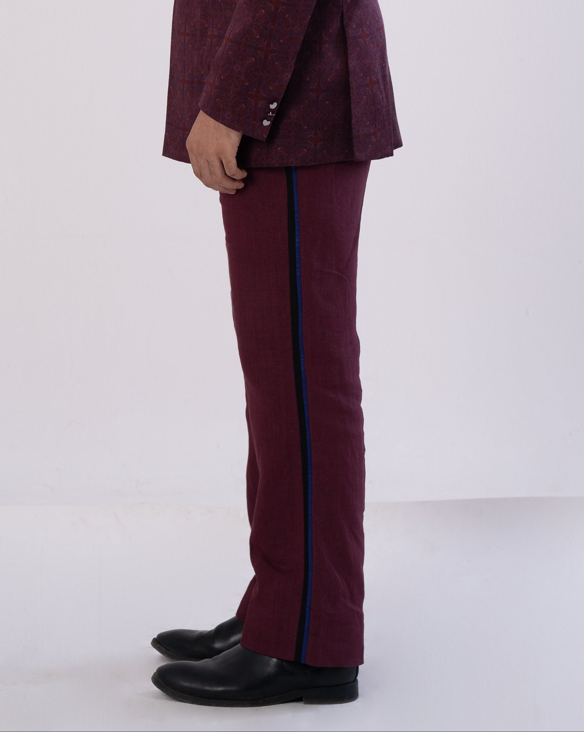 Wine Side-Stripe Tailored Pants