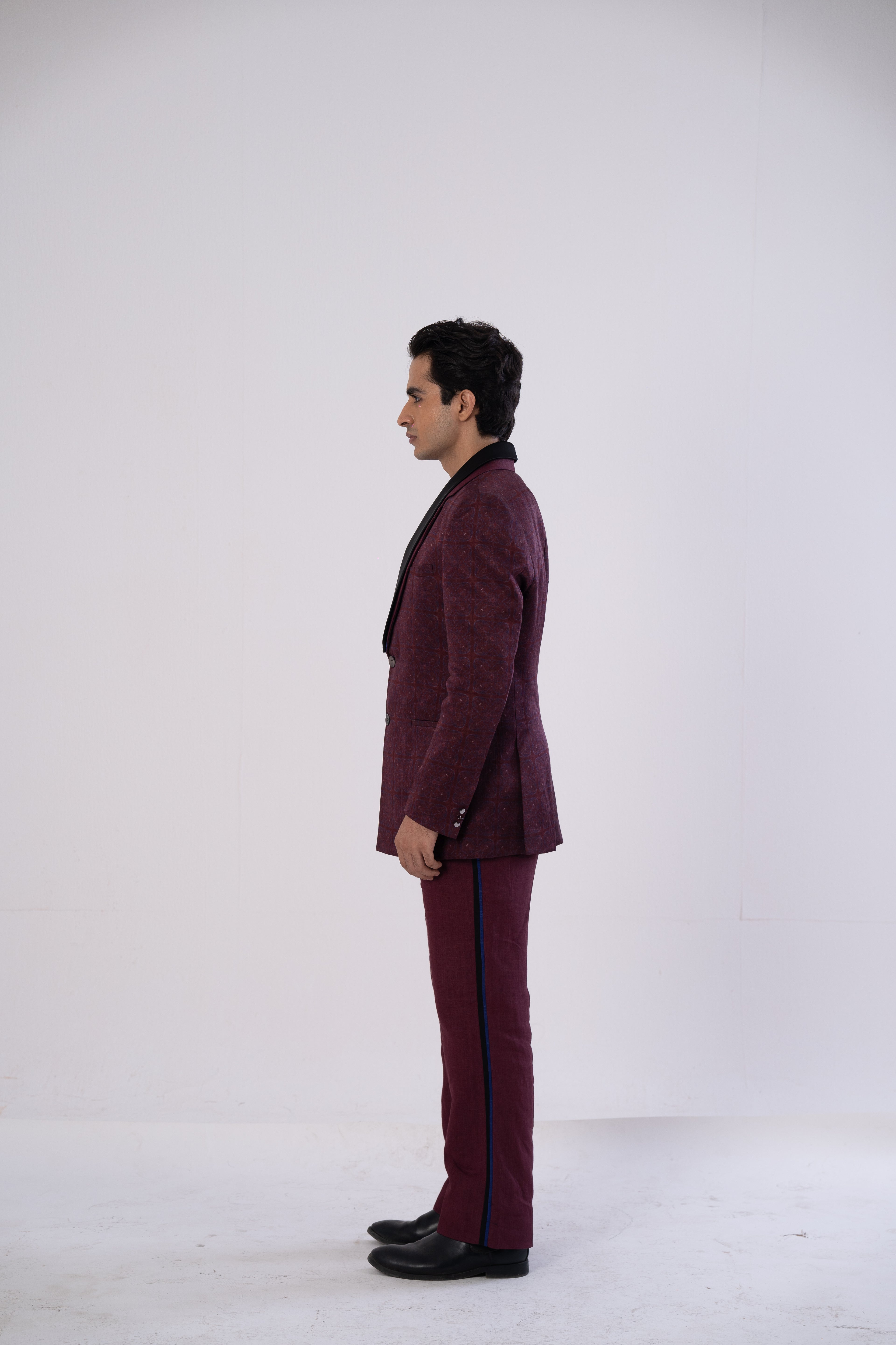 Wine Side-Stripe Tailored Pants