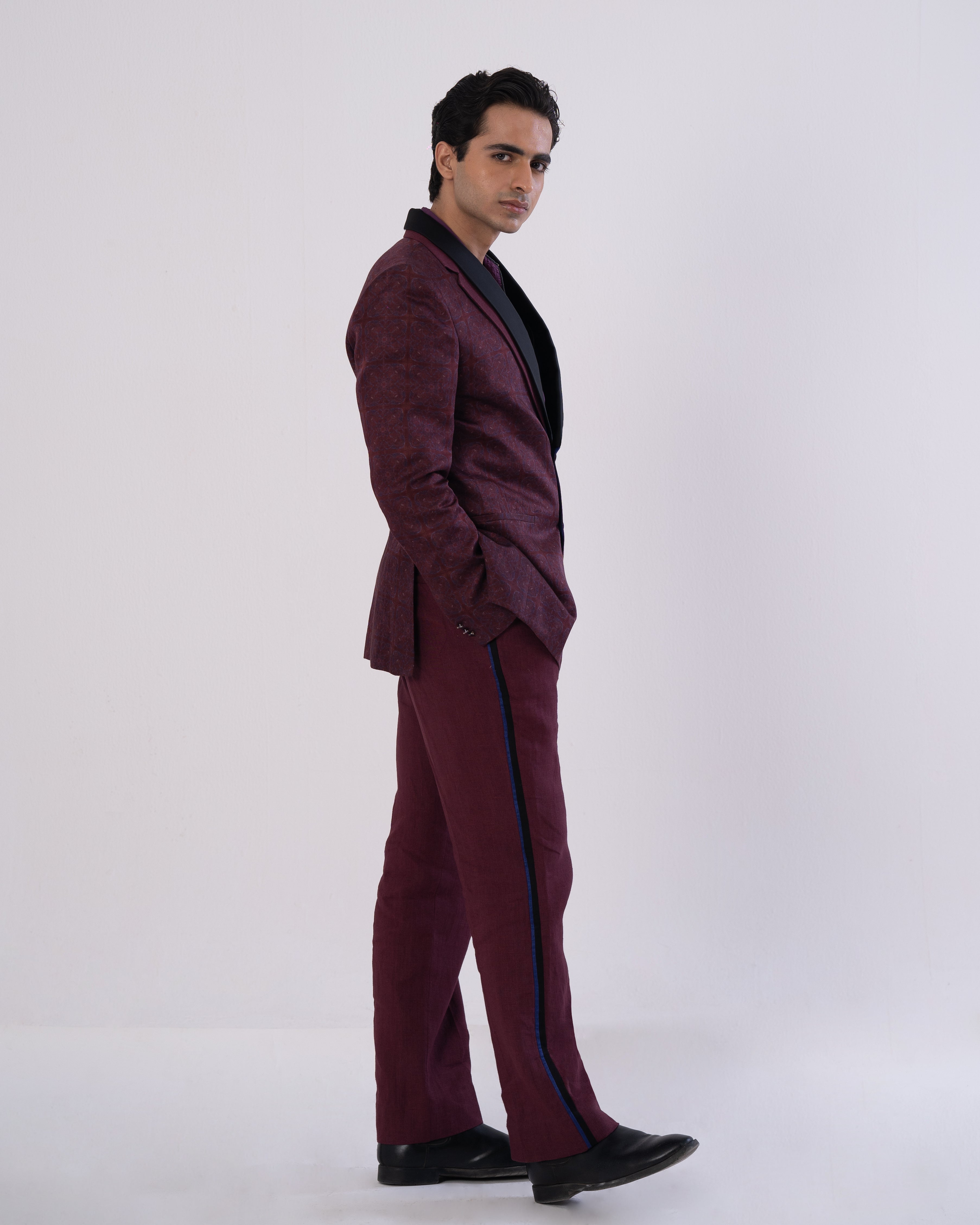 Wine Side-Stripe Tailored Pants