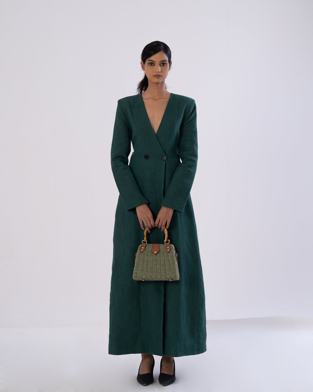 Green Tailored Trench Dress