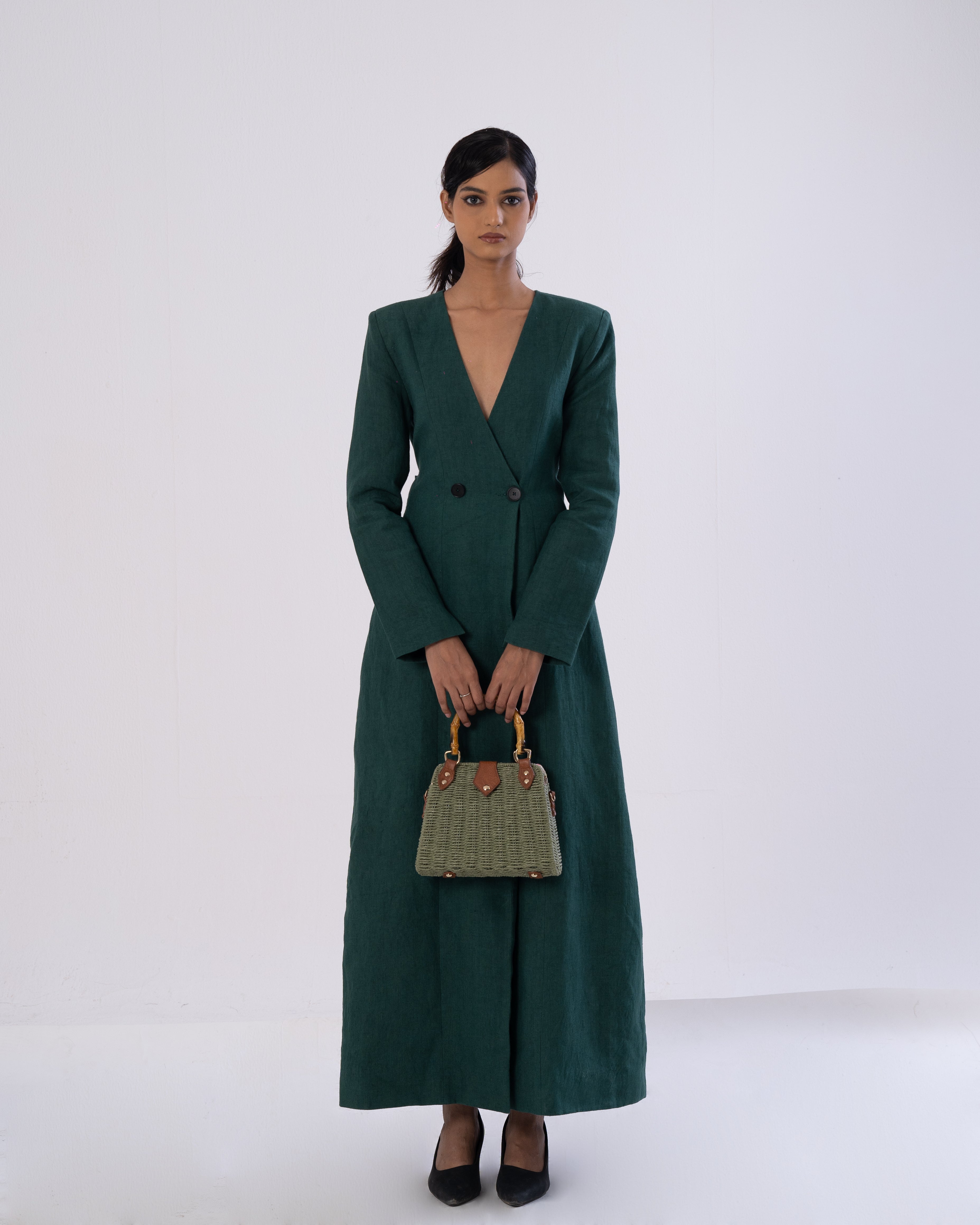 Green Tailored Trench Dress