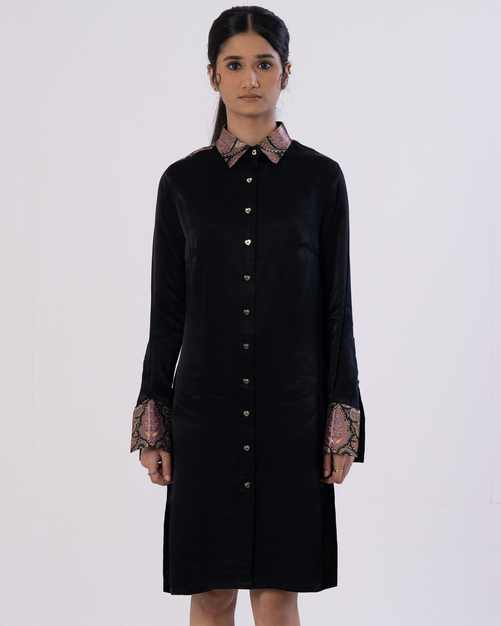 Brocade Accent Tailored Shirt Dress