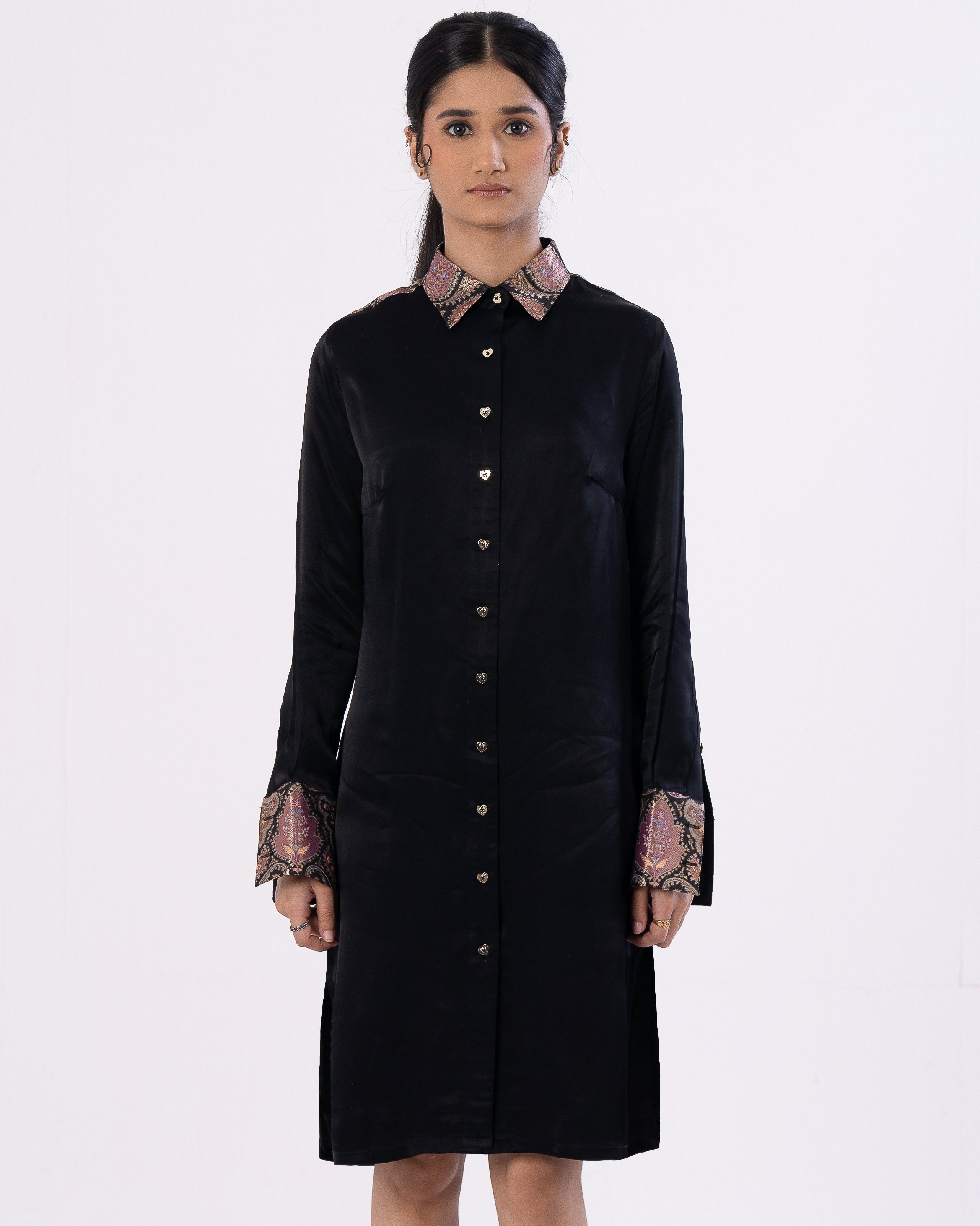 Brocade Accent Tailored Shirt Dress