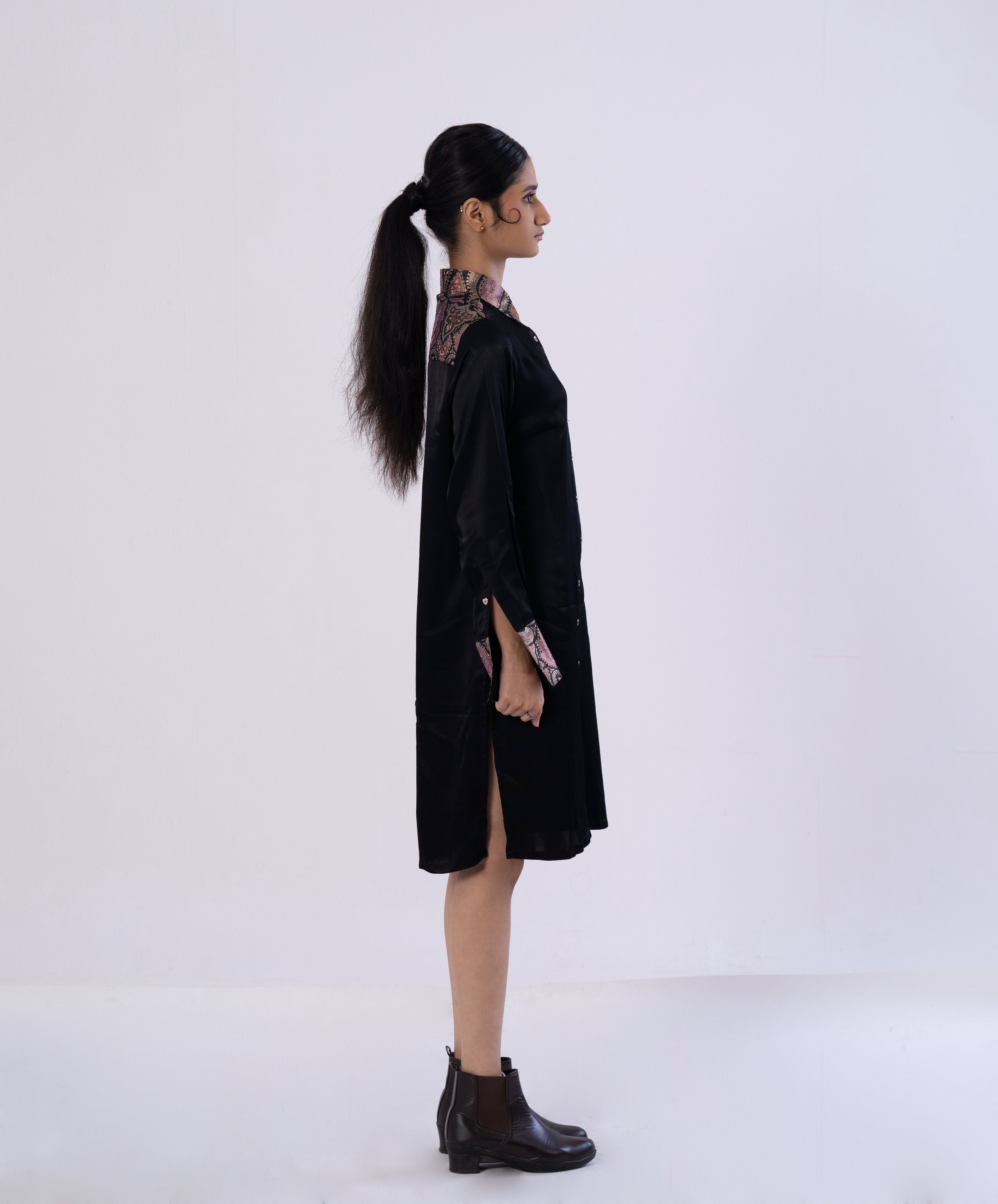Brocade Accent Tailored Shirt Dress