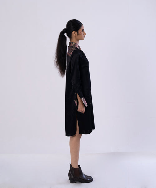 Brocade Accent Tailored Shirt Dress