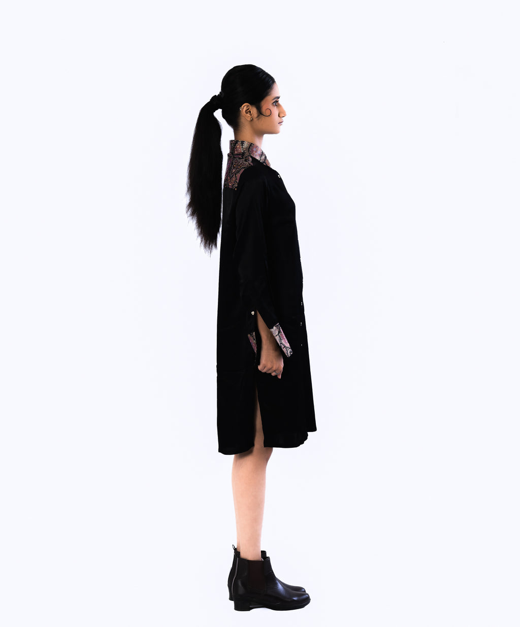 Brocade Accent Tailored Shirt Dress