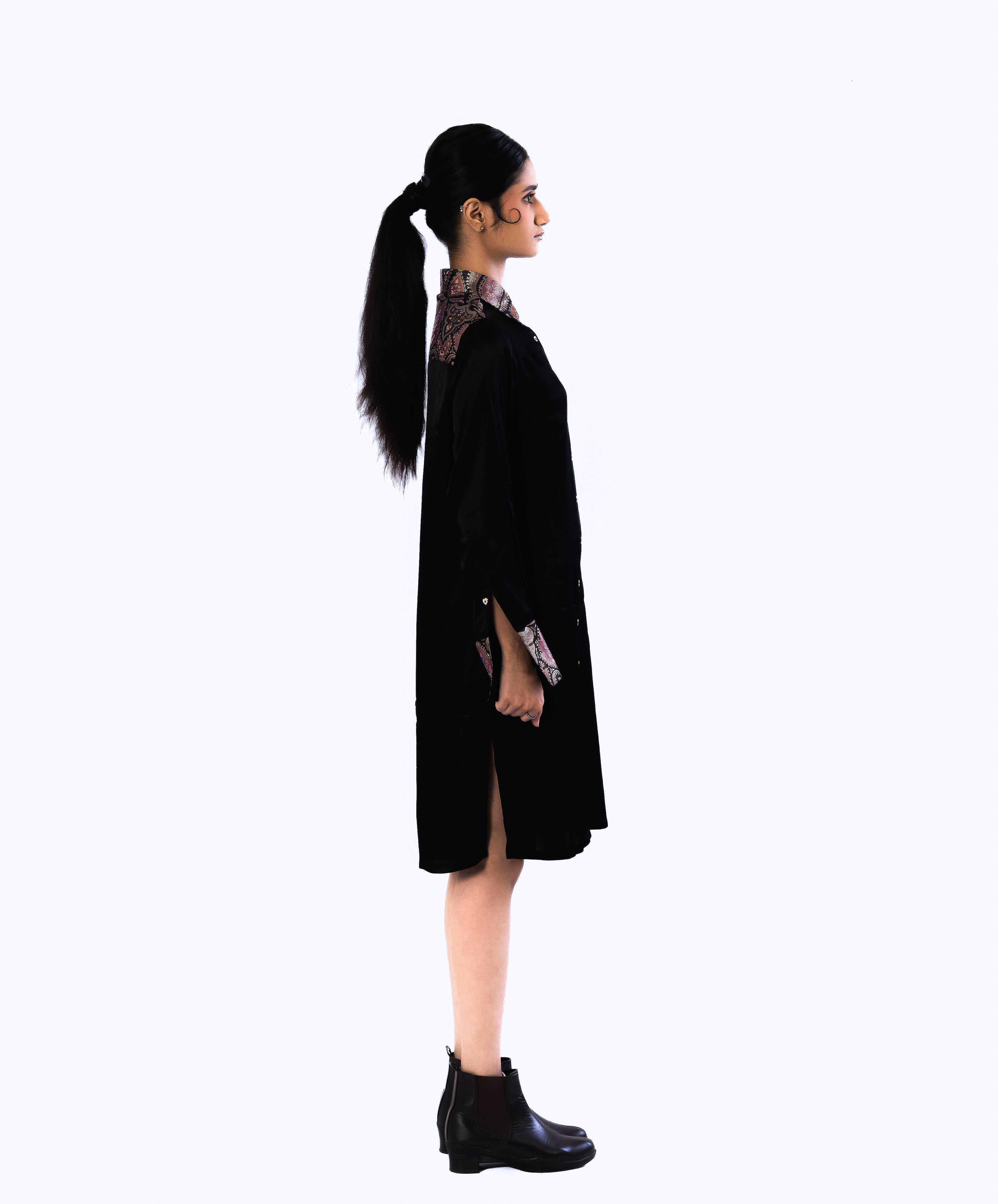 Brocade Accent Tailored Shirt Dress