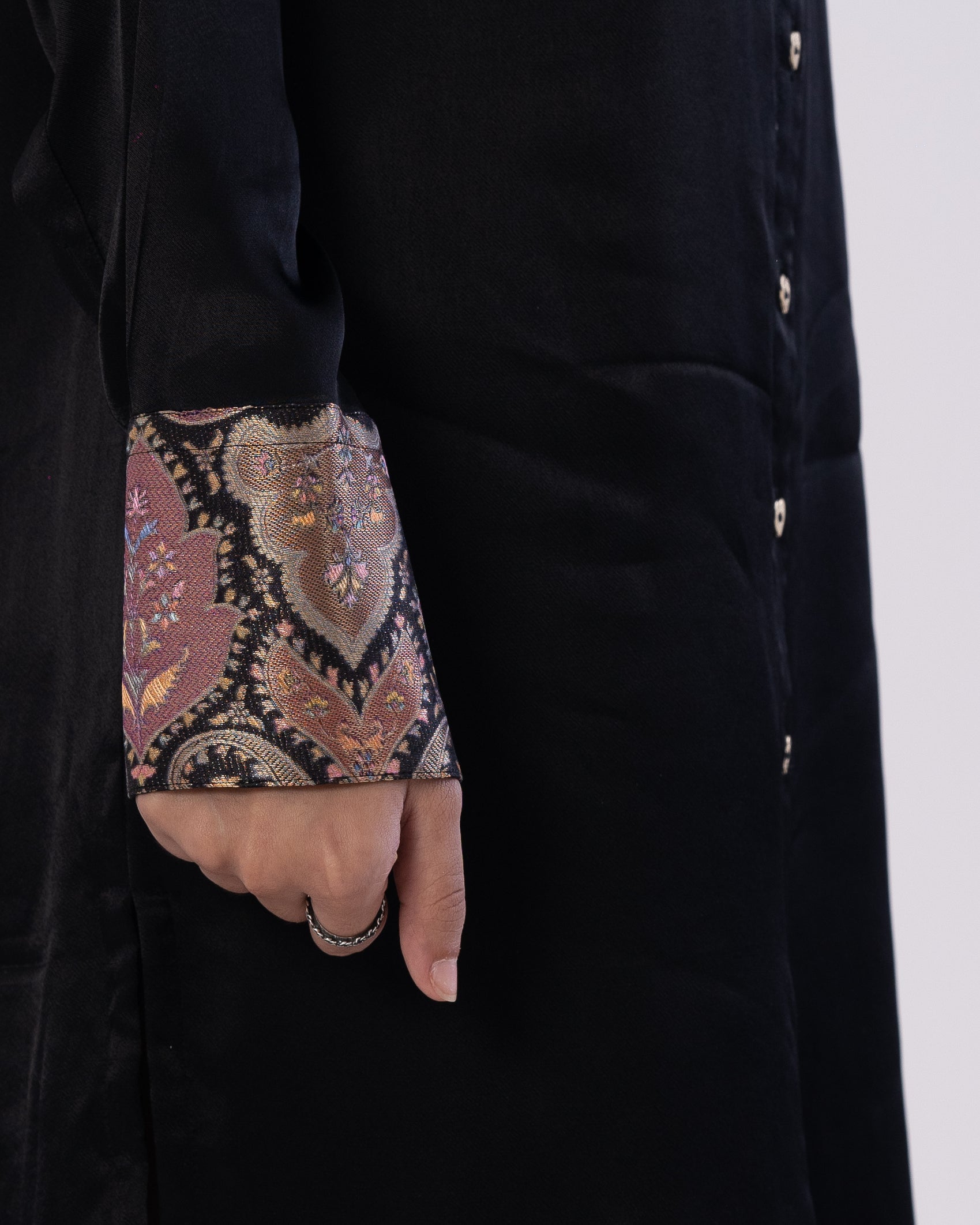 Brocade Accent Tailored Shirt Dress