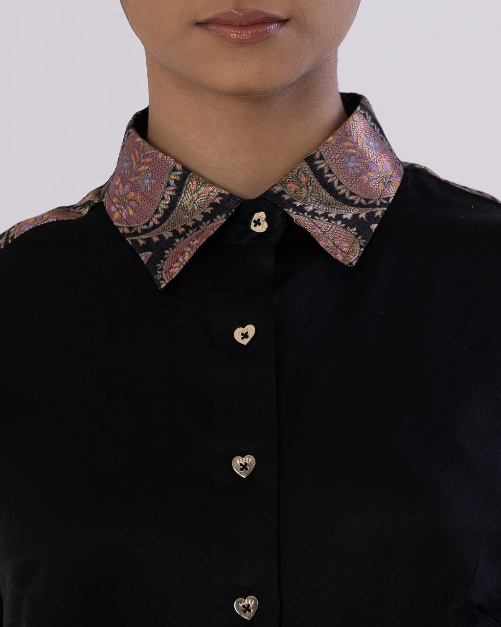 Brocade Accent Tailored Shirt Dress