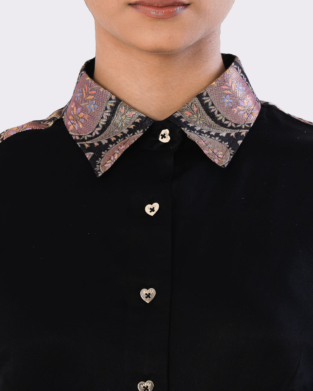 Brocade Accent Tailored Shirt Dress