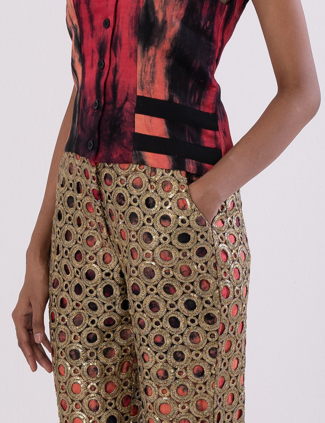 Golden-open-Work Tailored Pants