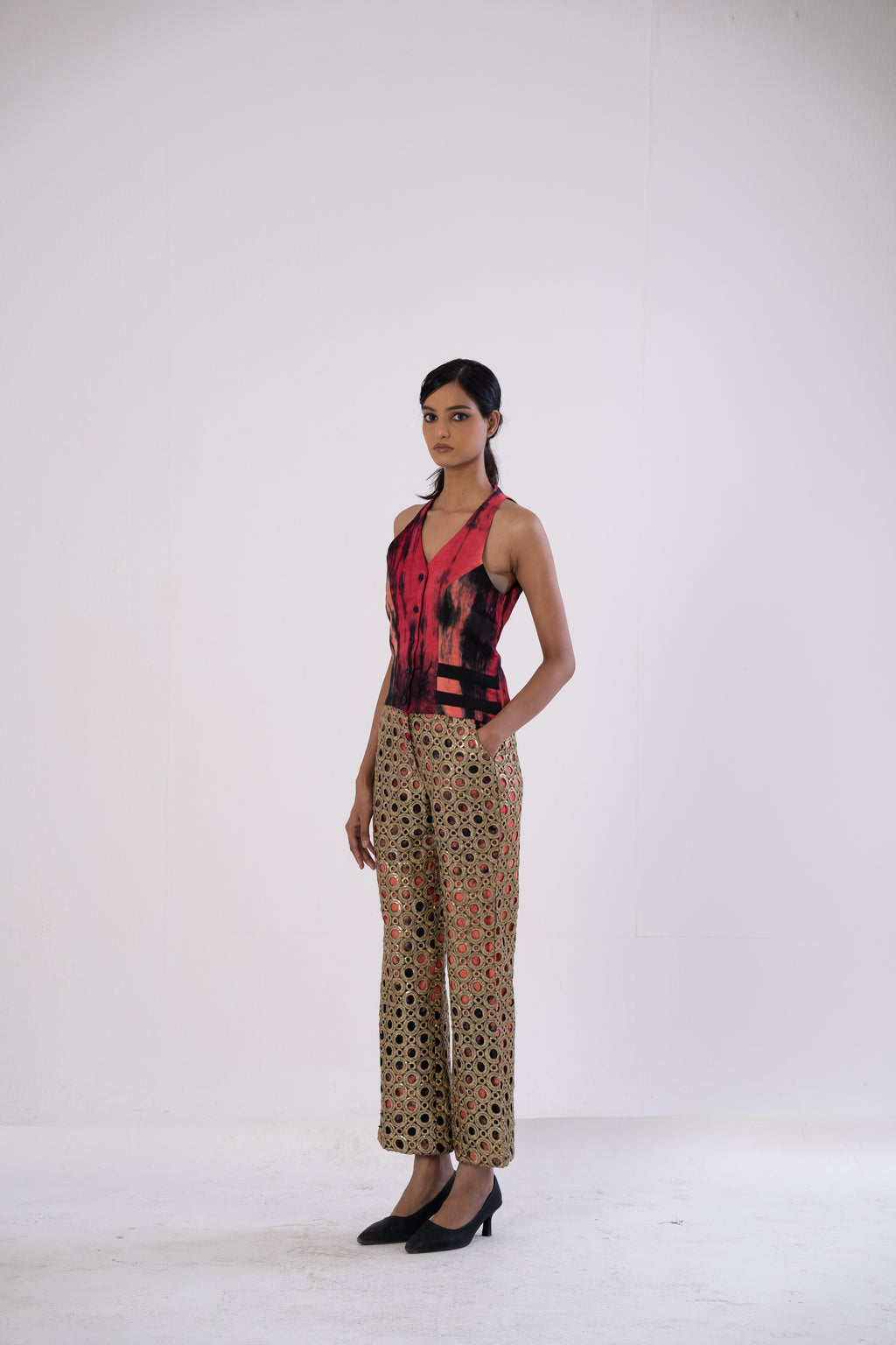 Golden-open-Work Tailored Pants