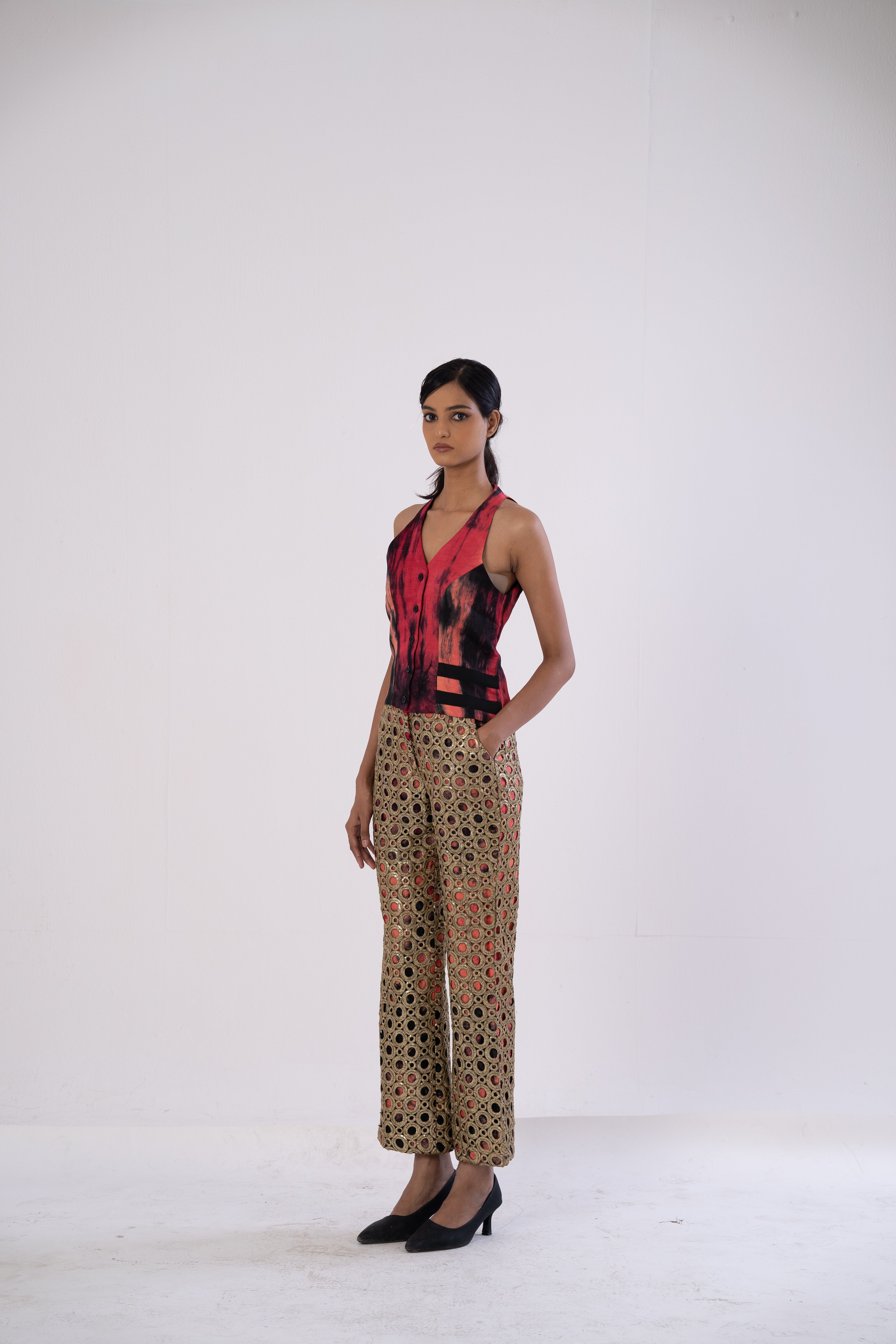 Golden-open-Work Tailored Pants