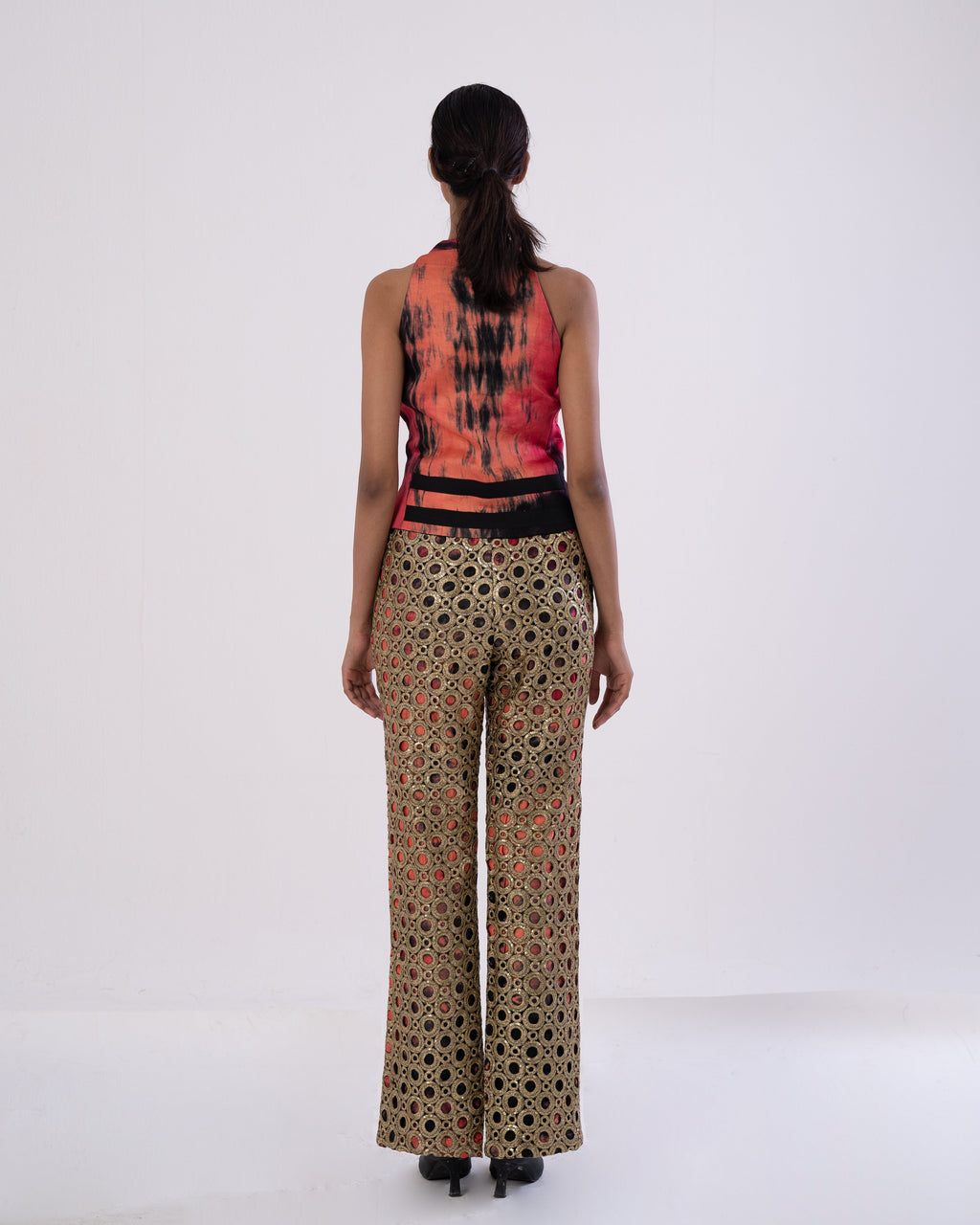 Golden-open-Work Tailored Pants