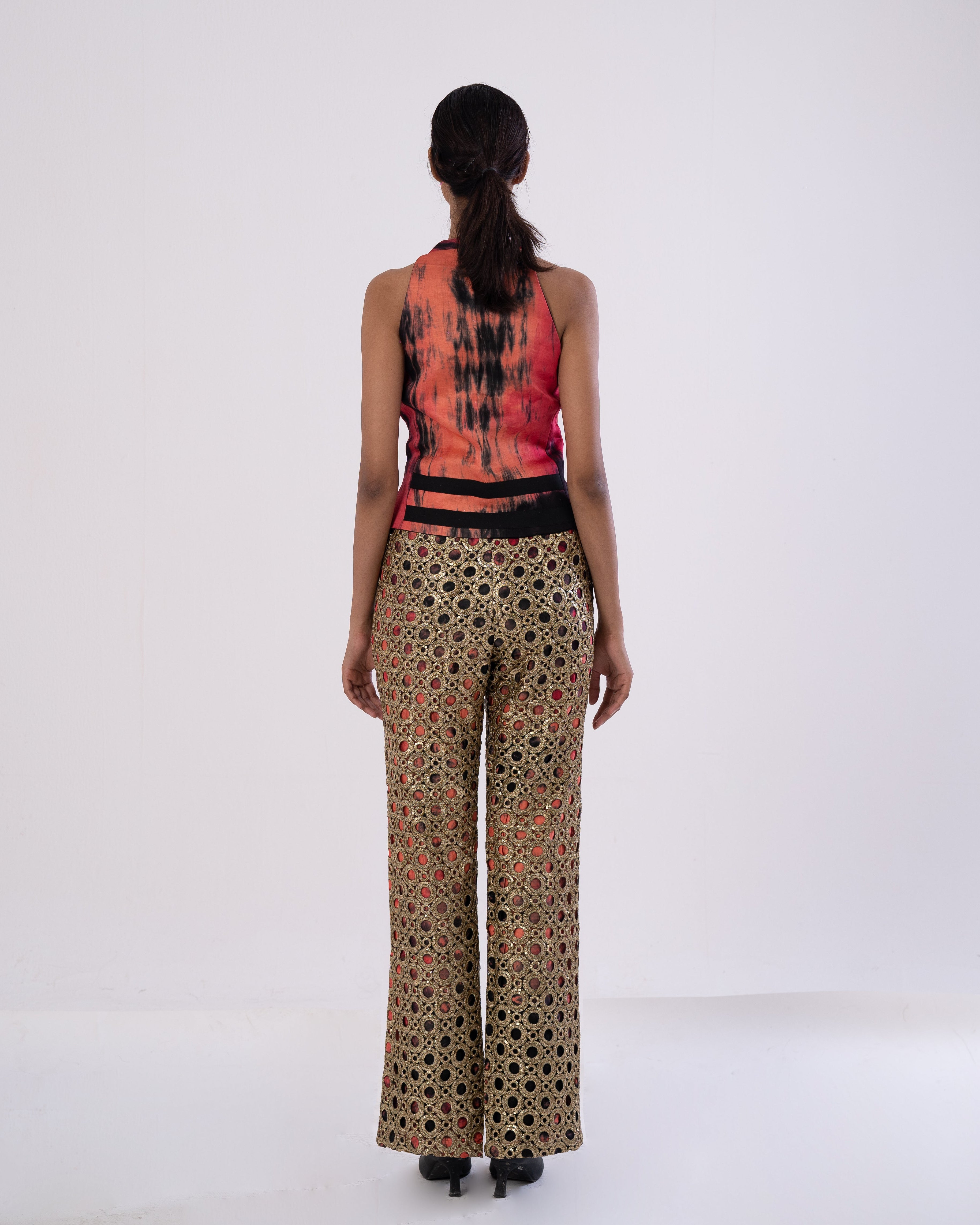 Golden-open-Work Tailored Pants
