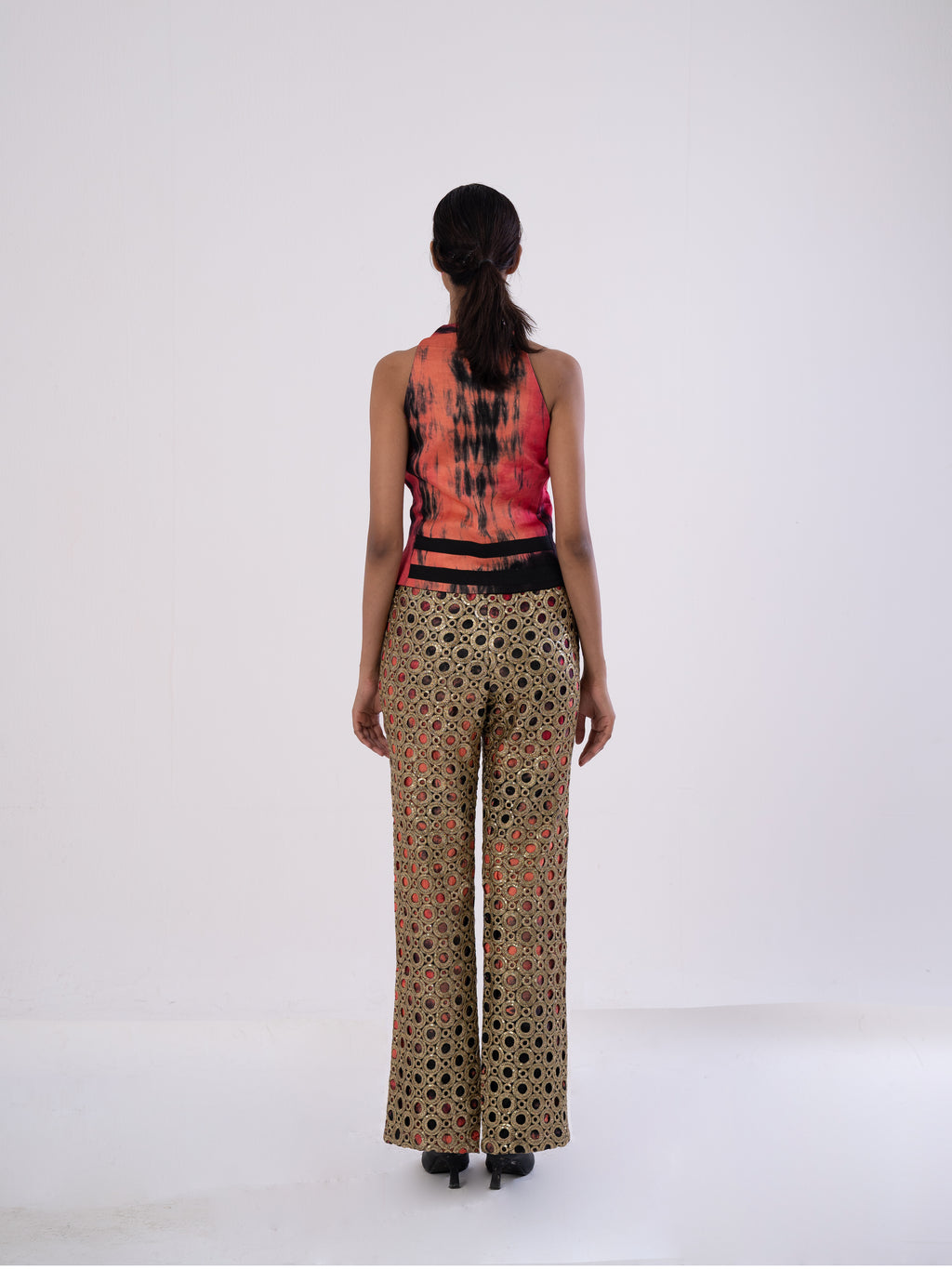 Golden-open-Work Tailored Pants