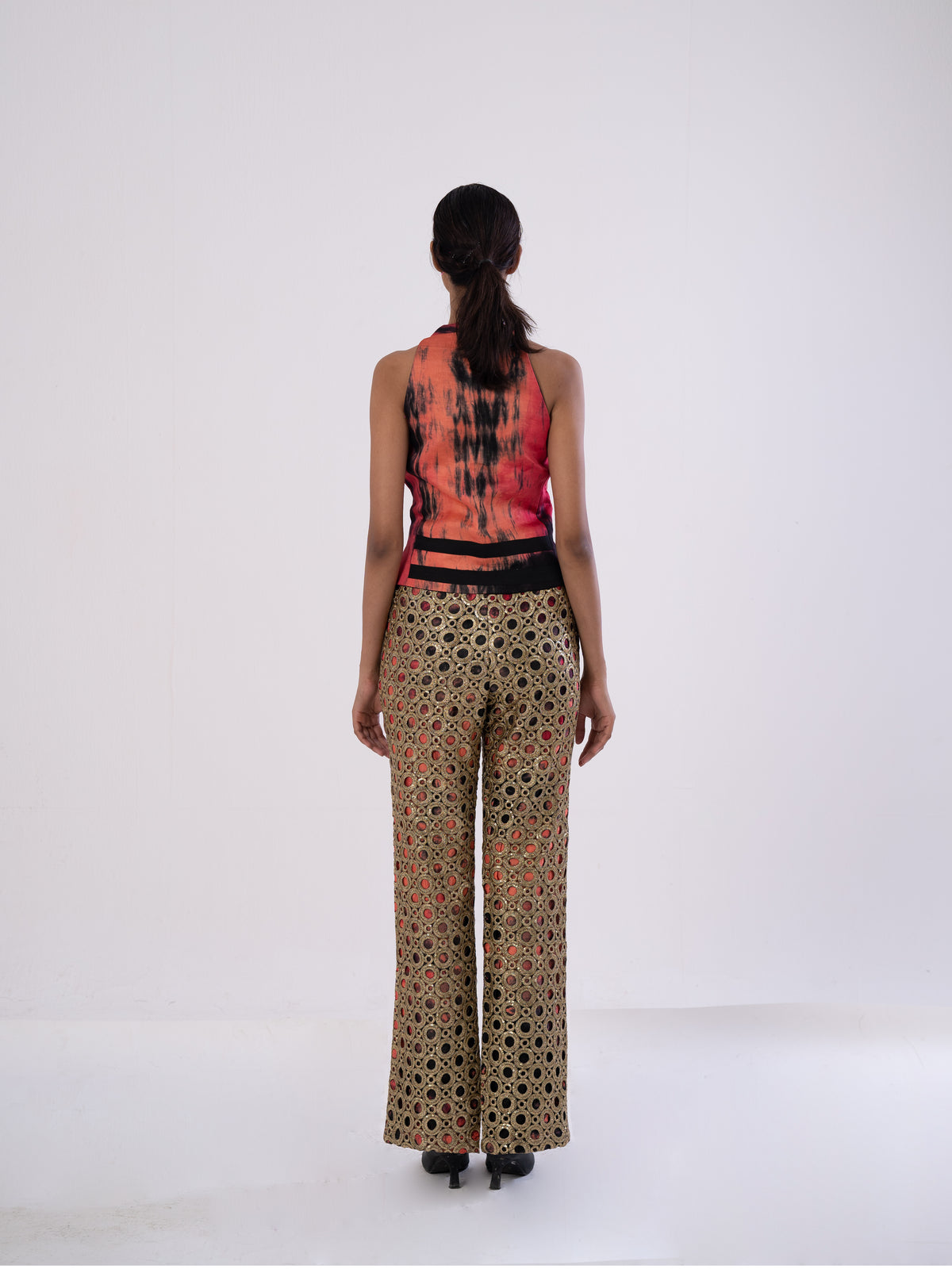 Golden-open-Work Tailored Pants