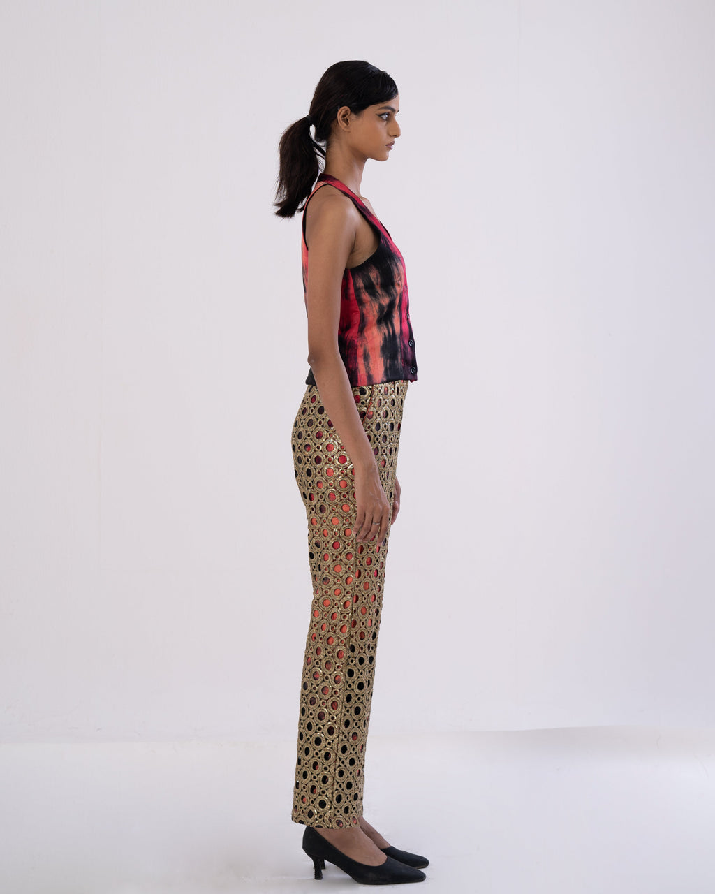Golden-open-Work Tailored Pants