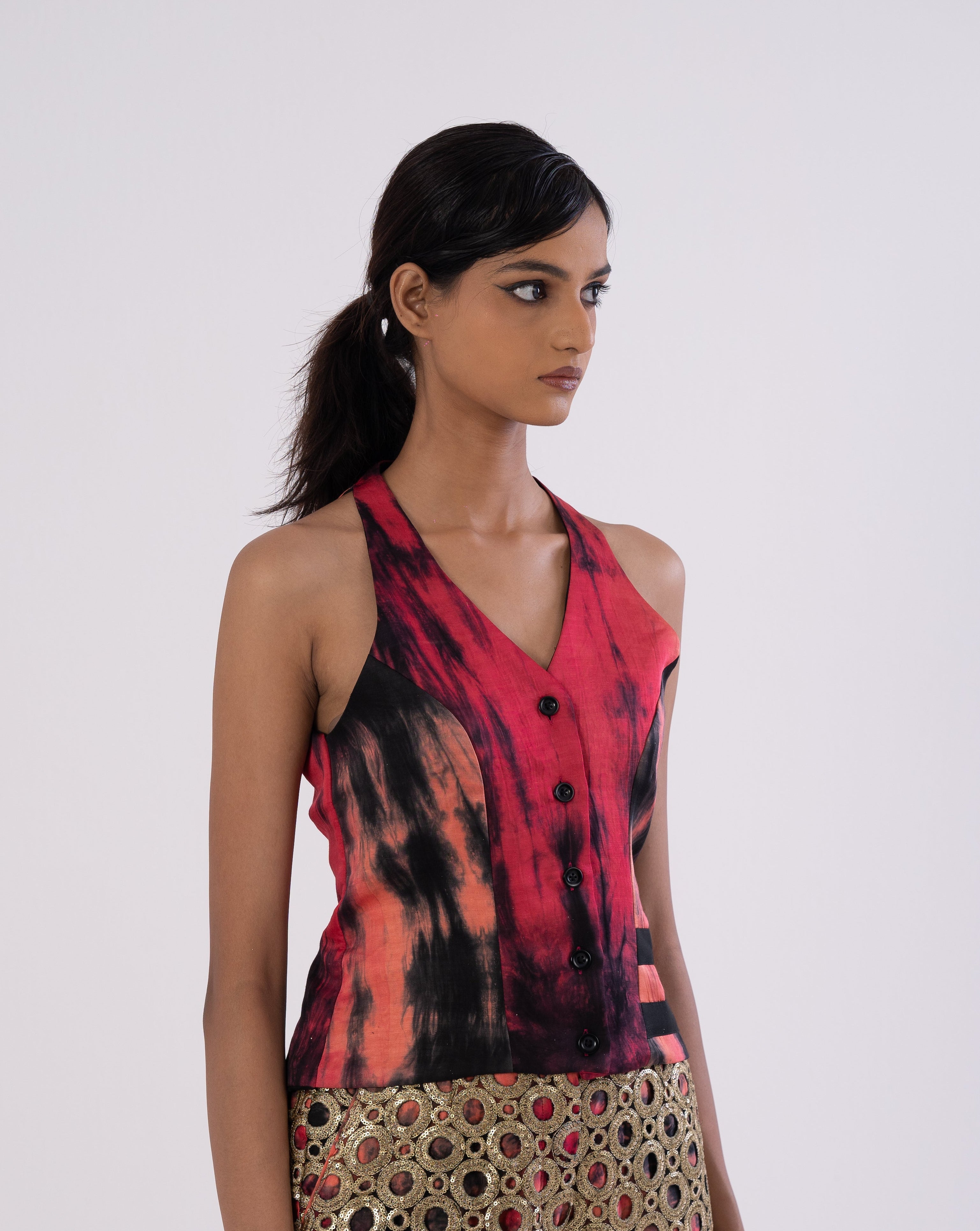 Tie-Dye Vest and Golden Pants Set