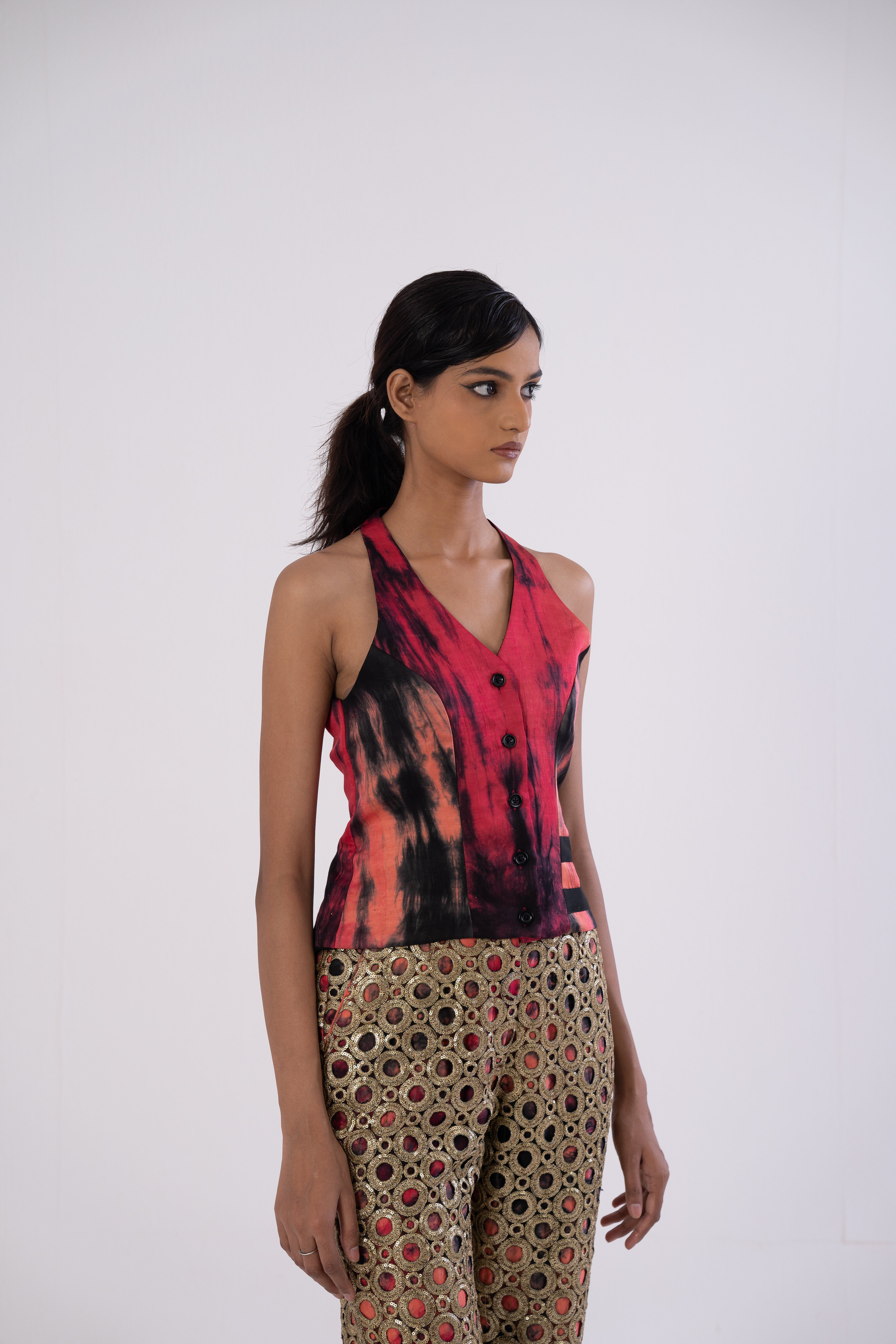 Tie-Dye Vest and Golden Pants Set